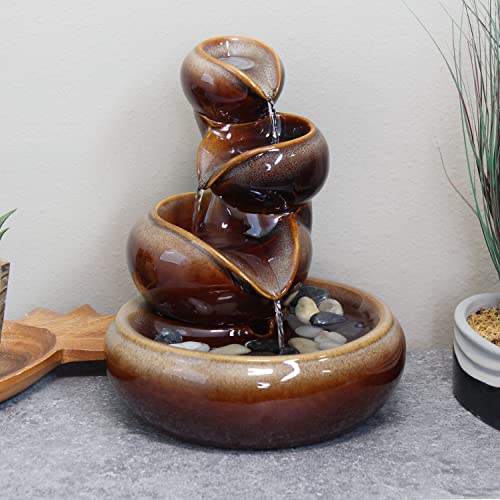 Sunnydaze Tiered Vessels Indoor Ceramic Tabletop Fountain - Interior Mini Water Feature for Bedroom, Office, Living Room, Kitchen Dining Room and Bathroom - 10-Inch