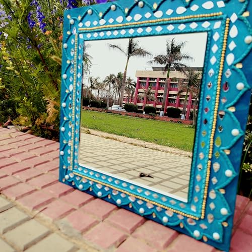 Craftily Yours Blue Lippan Art Mirror