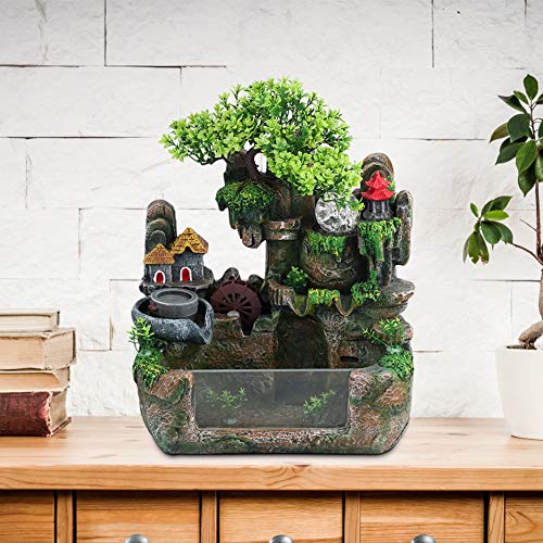 Desktop Rockery, Decorative Bonsai Rockery Fountain, Ball Lighting Simulation Home Ornament with Atomizer(Pink)