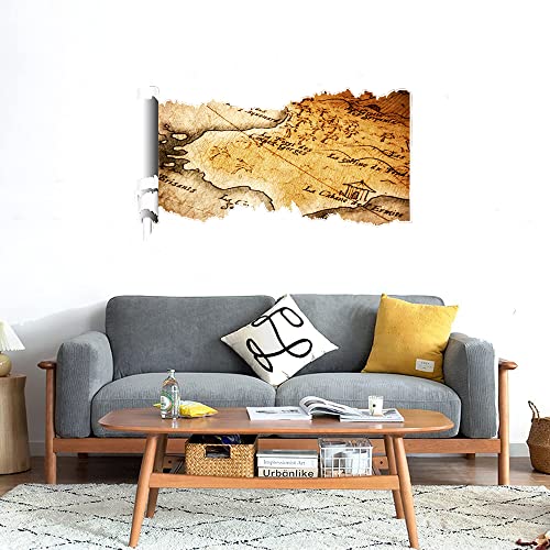 GADGETS WRAP Printed Wall Decal Sticker Scratched Paper Style Wall Decal (90cm x 50cm) - Old Map