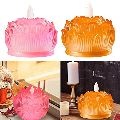 bnf LED Tea Lights Candle Flickering Buddhist Worship Festival Lotus Lamp Light Pink