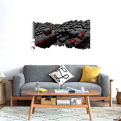 GADGETS WRAP Printed Wall Decal Sticker Scratched Paper Style Wall Decal (90cm x 50cm) - Red Black Cubes