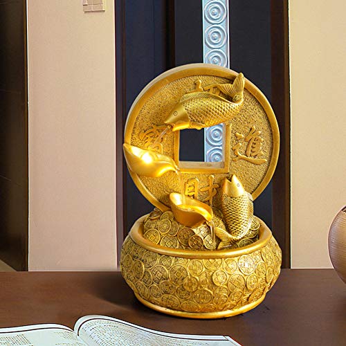 Ubersweet® Desktop Electric Water Fountain,Gold Landscape Fish Money Relaxation Desktop and Tabletop Fountain with LED Light for Table Desk Bedroom Living Room Home Office'