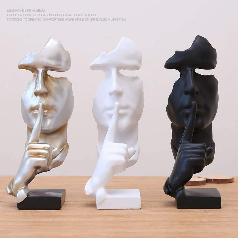 Creative and Abstract Men Figure Statues Sculptures,Keep Silence Figurine,The Thinker Statue and Sculpture for Home Living Room Table Decoration,Office Desk Decor 11.8" inches Tall