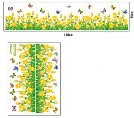 Syga Yellow Border Flowers Wall Stickers Anywhere on Plain Surface can Paste Sticker A_MUYH