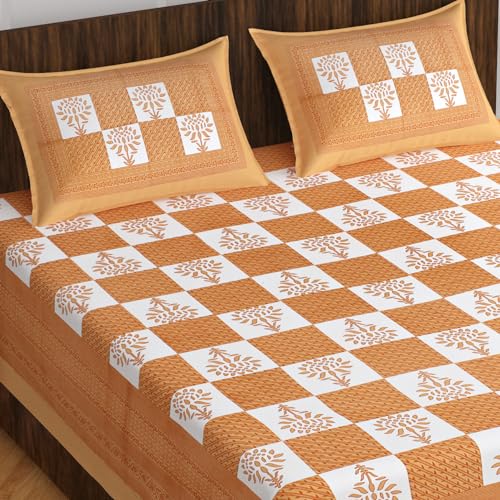 The Hobby Bounty THB 110TC Sanganeri Printed Double Bed Bedsheet,100% Pure Cotton Bedsheet for Double Bed with 2 Pillow Covers, 90x100 inch | Bed008