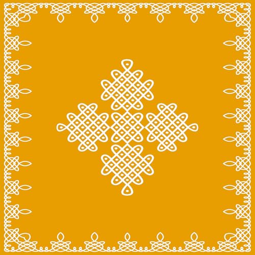 Dhara Creation Yellow Mustard kolam Rangoli (8FT-8FT) Backdrop Cloth for Pooja Decoration Traditional Background Curtain Cloth for Festival. (Washable Fabric)