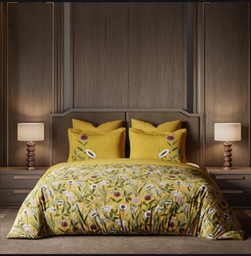 DDecor King Size Bedsheet,Soft 164 Thread Count, Size:274cm x 274cm with 2 Pillow Covers - Mustard