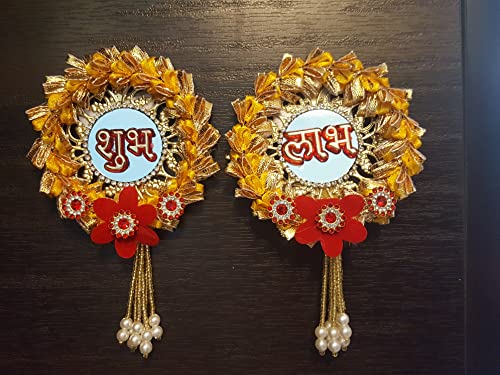 Vastu Shubharambh Shubh Laabh Pair as Good Luck Chime to Welcome Positivity from The Entrance of Home and Office Cloth and Beads for Decorations and to Attract Good Energies.