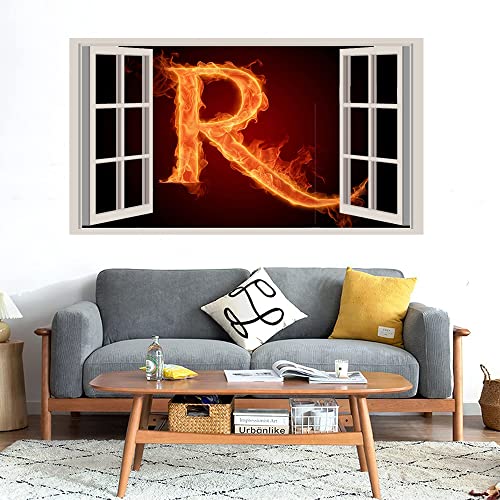 GADGETS WRAP Printed Wall Decal Sticker Fake Window Style Decal (90cm x 50cm) - R Letter Fire