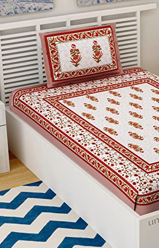 UniqChoice 100% Cotton Jaipuri & Rajasthani Traditional Single Bed Sheet with 1 Pillow Cover