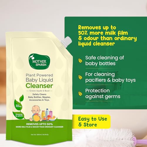 Mother Sparsh Natural Baby Liquid Cleanser (Powered by Plants) Cleanser for Baby Bottles, Nipples, Accessories and Toys, Refill Pack (1L)