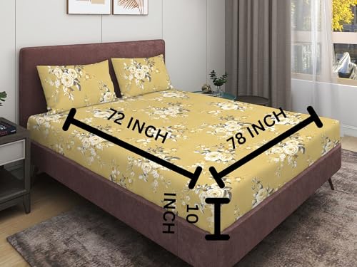 Double Flat Bed Size Bedsheet (78 * 72 INCHES with 2 Matching Pillow Covers(Yellow)