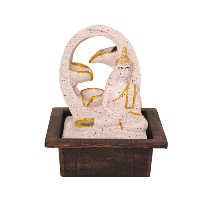 Art N Hub Lord Buddha Home Decorative Water Fountain Best Home and Office Inauguration Gift Items | Built (21 x 18 x 26 CM | Dotted Pink Golden)