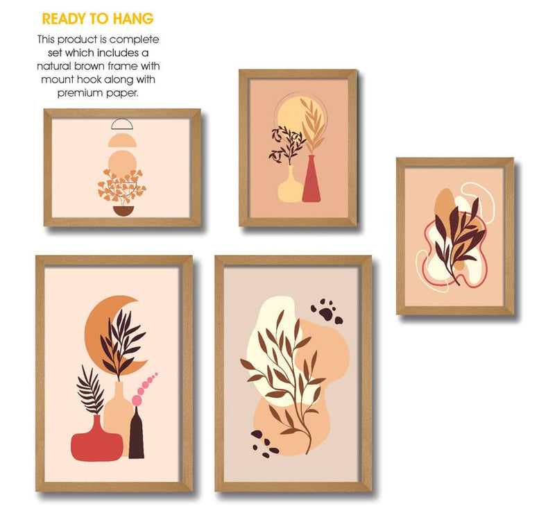 SAF paintings Set of 5 Modern Art Premium Brown frame painting for Wall DecorationSA-B12M2K3