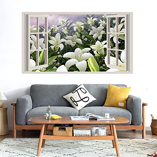 GADGETS WRAP Printed Wall Decal Sticker Fake Window Style Decal (90cm x 50cm) - White Lilies