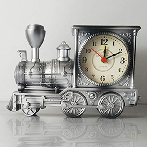 FAVOMOTO Silver Retro Train Clock Model Train Locomotive Clock Table Time Clock Steampunk Decoration Home Office Shelf Train Model Time Clock