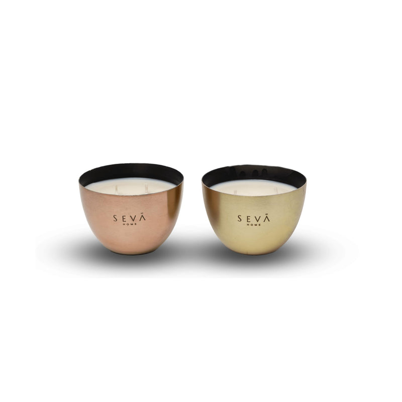 SEVA HOME Heirloom Bowl Mini Scented Candle - Set of 2 (Gold+Rosegold)