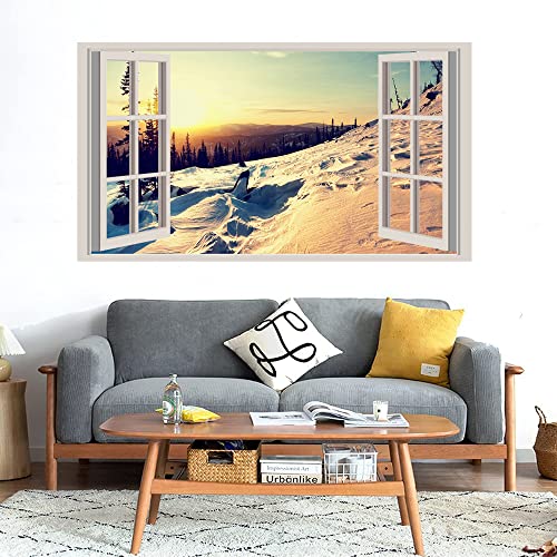 GADGETS WRAP Printed Wall Decal Sticker Fake Window Style Decal (90cm x 50cm) - Winter Mountain