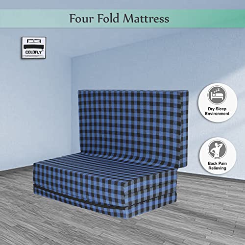 COLOFLY Dual Comfort Reversible | Foldable UHD Foam | Single Bed Mattress | 4 Fold Black-Blue | (72x35x3)