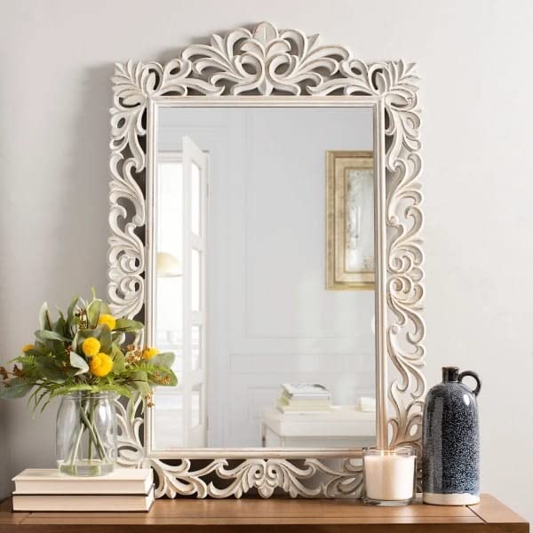 The Zara Enterprises Wooden Mirror Frame Size 24×48 inches Only Frame Without Mirror Colour White Antique