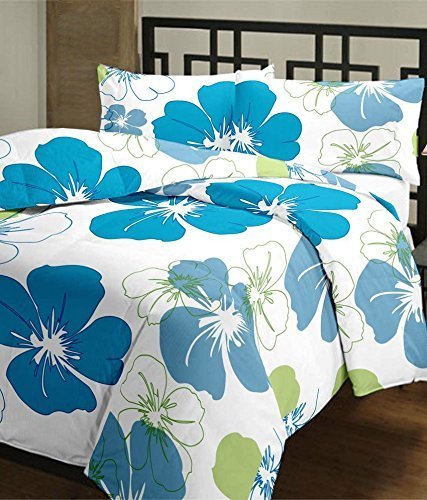 KUSH ENTERPRISES Microfiber Cotton Flowers Printed Reversible Single Bed AC Blanket/Dohar Lightweight Quilt (Set of 2, Blue & Pink)