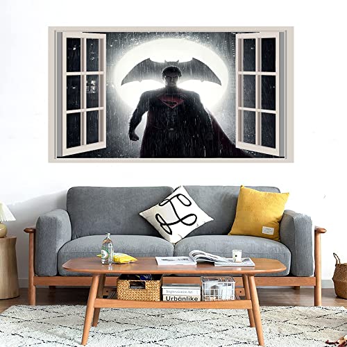 GADGETS WRAP Printed Wall Decal Sticker Fake Window Style Decal (90cm x 50cm) - Super and Bat