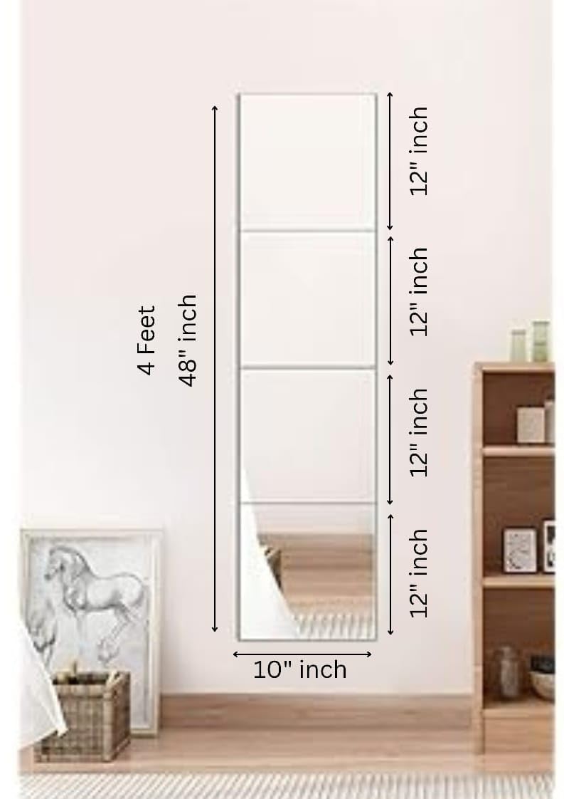 windowera Long Shape Mirror Easy Stick, Pack of 4 Size 10" inch x 48" inch