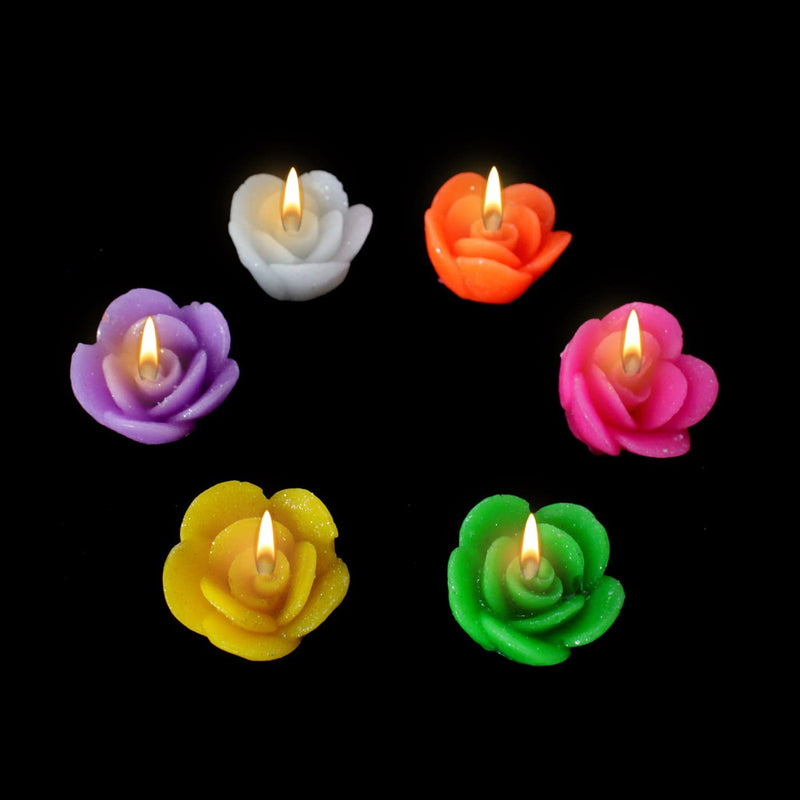 The Decor Affair 12-Piece Multicolour Rose Flower Wax Floating Candles - Unique Diwali & New Year Home Decor Gift - Long-Lasting Water Flower Shaped Diyas/Candles.