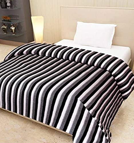 RICHLINEN Polar Fleece Double Bed Blanket Black:Grey&White Warm Soft & Comfortable for Winter/AC Room/Donation/Hotel/PG/Travelling/Multipurpose Blanket (l*b 90 * 90 Inch, lightweight)