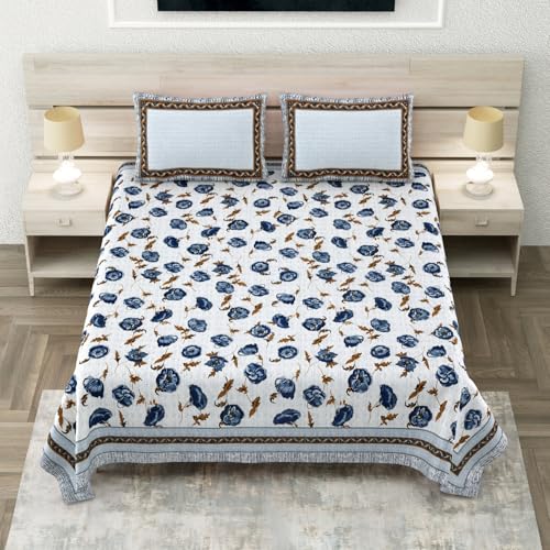 SHUBH BELLA 100% Cotton Bed Sheet for King Size Bed, 1 King Size Bedsheet Cotton (108 x 108 Inches) with 2 Pillow Covers | 186 TC Bedsheet for King Size (Beautiful Floral) (Grey)