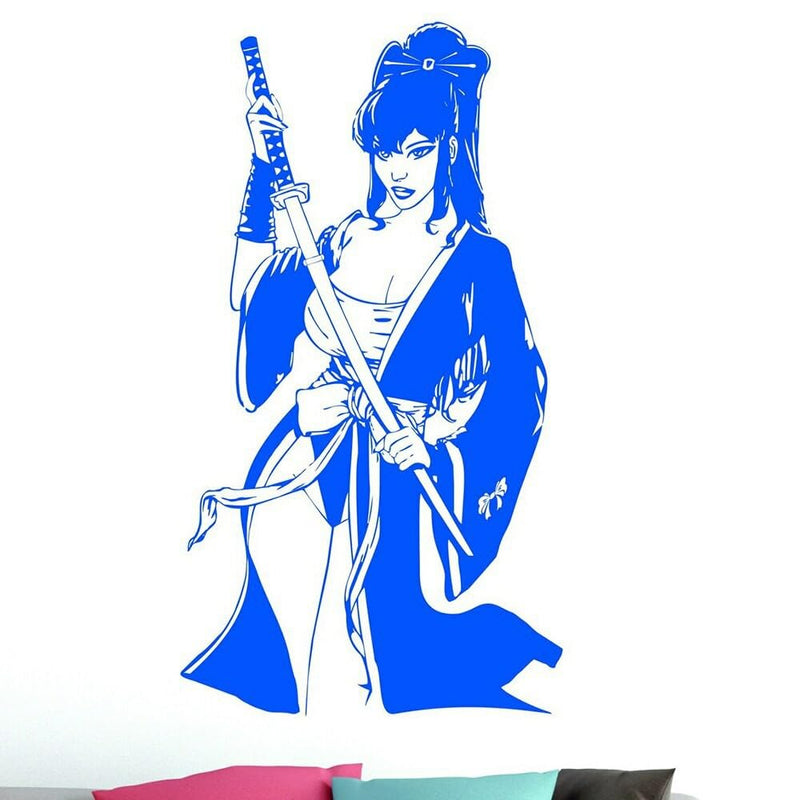 GADGETS WRAP Vinyl Vinyl Wall Decal Geisha Katana Swords Japanese Manga Wall Sticker Blue