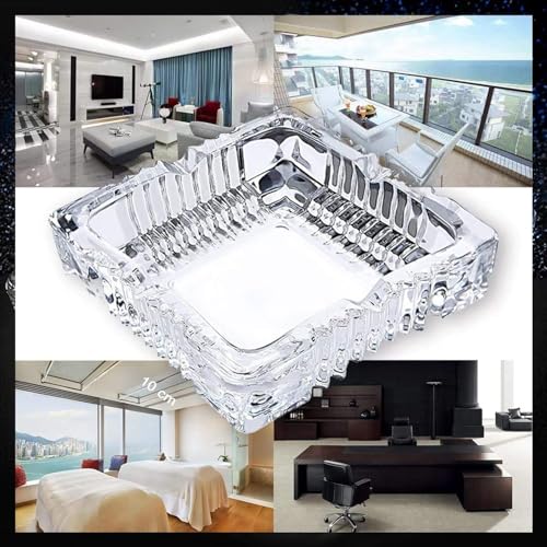 Red Champion Square Glass Ashtray - Modern Elegant Design Misti Crystal Cigar & Cigarette Ashtray, Best Decorative Tabletop for Indoor Outdoor Home Office