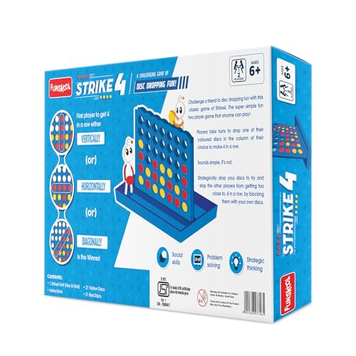 Funskool Games - Strike 4, Classic disc Dropping Game, Get 4 in a Row, Connect Game, 2 Players, 6 & Above