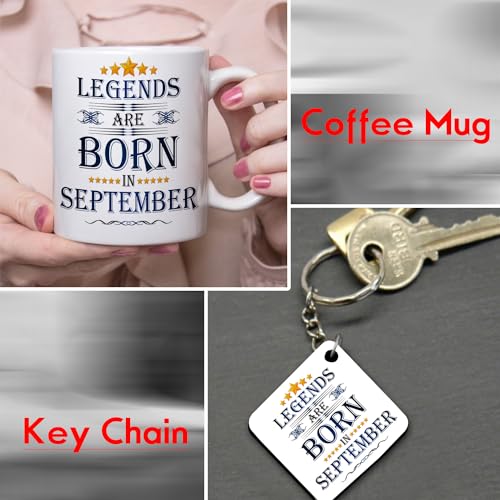 Legends are Born in September Happy Birthday Gift Combo Set (1 Printed 12” x 12” Satin Cushion with Filler, 1 Coffee Mug (September, ATCMK)