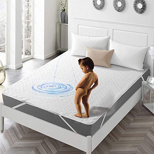 MIFXIN Waterproof Mattress Pad Protector Cover Hypoallergenic Breathable Soft Cotton Highly Absorbent Washable Quilted Fitted Mattress Pad Cover Protector (King)