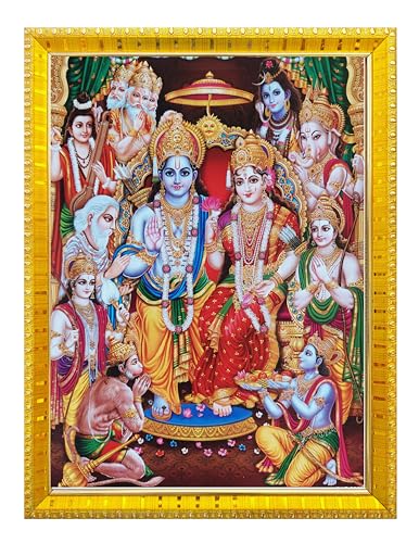 Koshtak Ram Darbar/Ram Parivar Religious photo frame with Laminated Poster for puja room temple Worship/wall hanging/gift/home decor (30 x 23 cm)……