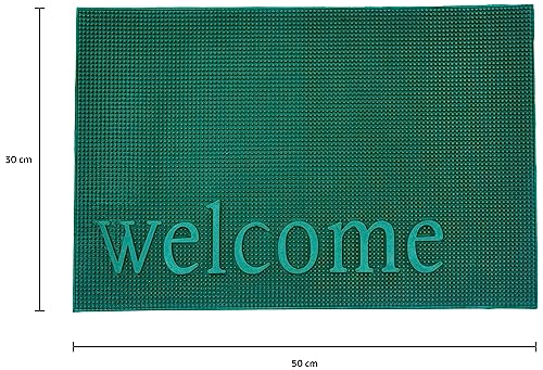 Amazon Brand - Solimo Antislip Rubber Rectangular Welcome Door Mat for Home & Office, Traps Dirt (Green, 38 X 58 Cm)