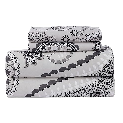 VISI-ONE BLC Paisley King Sheet Set, 1800 TC Double Brushed Premium Microfiber Bed Sheet with 15" Deep Pocket, Fade - Stain Resistant - Wrinkle Free Sheet (Grey)