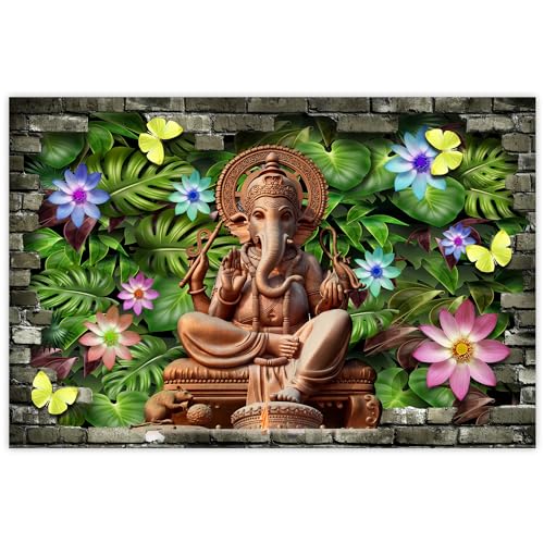 Indianara Rolled Sparkled Lord Ganesha Art Print for Room Décor Digital Reprint 36 inch x 24 inch Painting (10782PST)