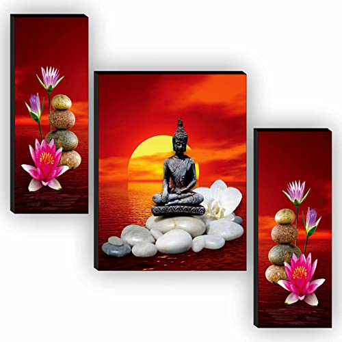 SAF Religious Radhe Krishna UV Textured Painting Set of 3 (18 Inch X 12 Inch, Multicolour, SANFJM31085) Buddha Painting (18 Inch X 12 Inch SANFJM31054, Set of 3)