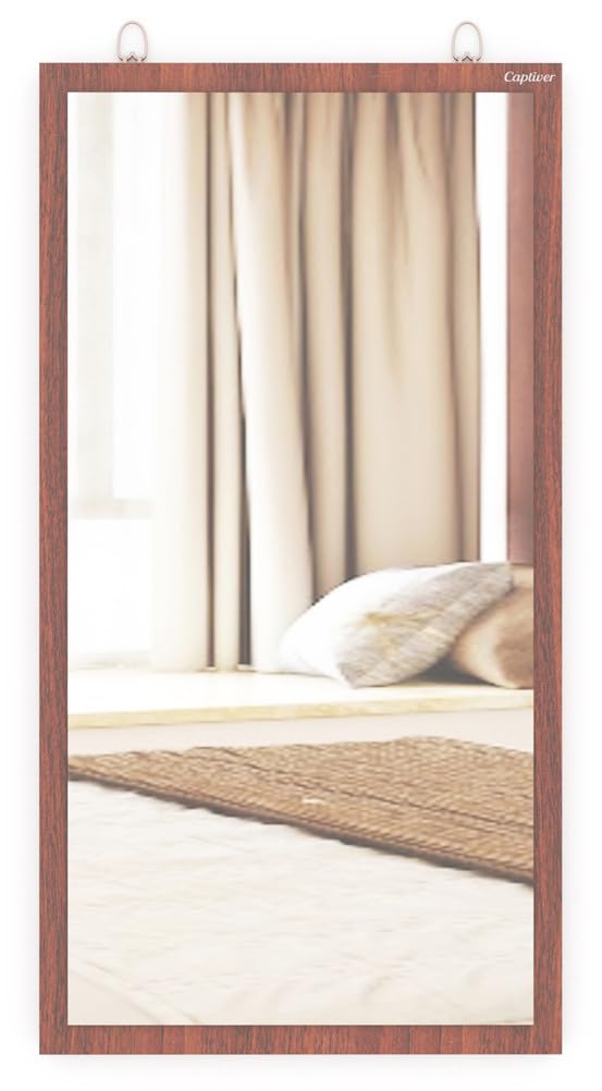 Captiver Engineered Wood Mini Solid Wall Hanging Mirror (Teak 30X58 CM) Washbasin Bathroom Bedroom Office Organizer