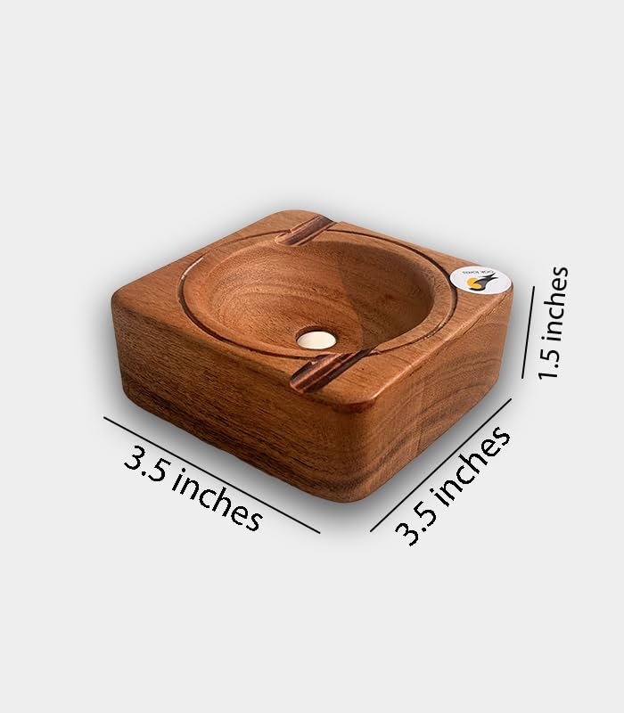 OAK LORES Handcrafted Wooden Ashtray - Square Design, Solid Wood, 3.5 inches x 3.5 inches - Elegant Home Decor & Gift Item