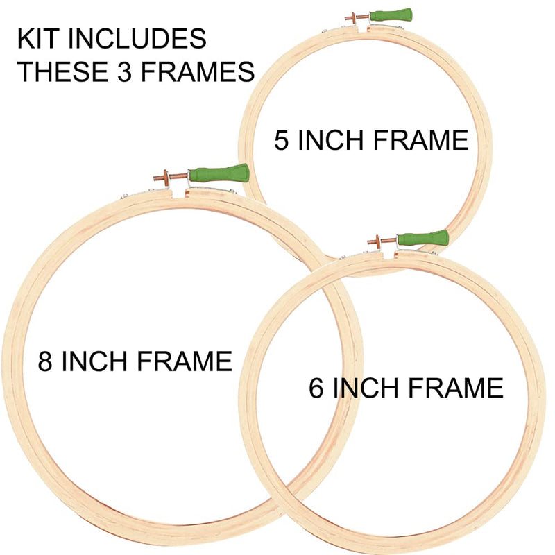 Qroof Metal Embroidery Materials Beginners Starter Kit(Sizes: 8,6,5 Inches Hoop),25 Multicoloured Threads,15 Different Needles, 1 Threader