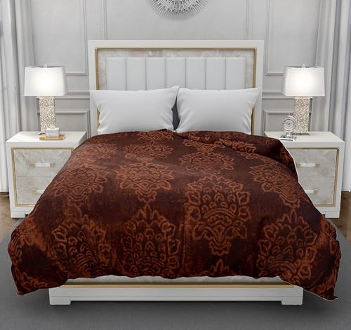 VERDECO Floral Embossed Polyester Mink Blanket for Single Bed, Winter, Mild-Winter Ultra Soft & Light-Weight Ac Bed Blanket Kambal (Brown, Single Bed - 85x56 Inch)