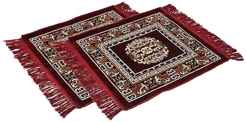 Amazon Brand - Solimo Velvet Aasan Mat for Pooja | Prayer or Meditation | Set of 2 | 50x50 cm (Maroon)