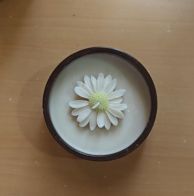 Candle Bowl with Daisy Flower Top | 100% Soy Wax | Rose Scented | Home Decor | Gifting Candles | Handcrafted Scented Candle | Medium Bowl Size