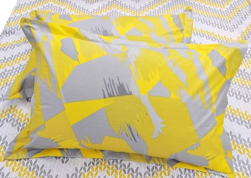 Proudly Made in India .100% Pure Cotton Double Bedsheet Amazing Desingn Cotton Bedding with 2 Pillow Covers (Yellow Grey)