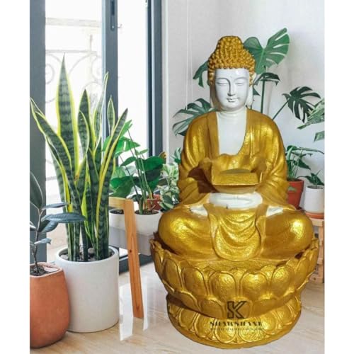 Shawshank 42 Inch Long Lotus Buddha Water Fountains for Home Decor Living Room Garden Patio Deck Porch Yard Art Decoration Gift Gifting with Lights Water Pump