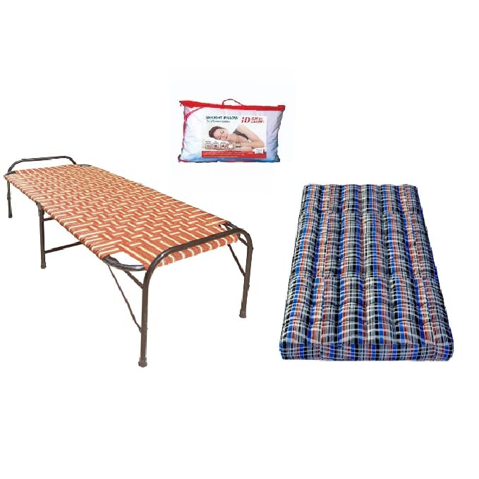 PS PARVESH SMART Niwar Folding Bed with Pillow and Mattress (Combo) (Bed with Pillow and Mattress 2.5ft) Metal, Paint, Multicolour